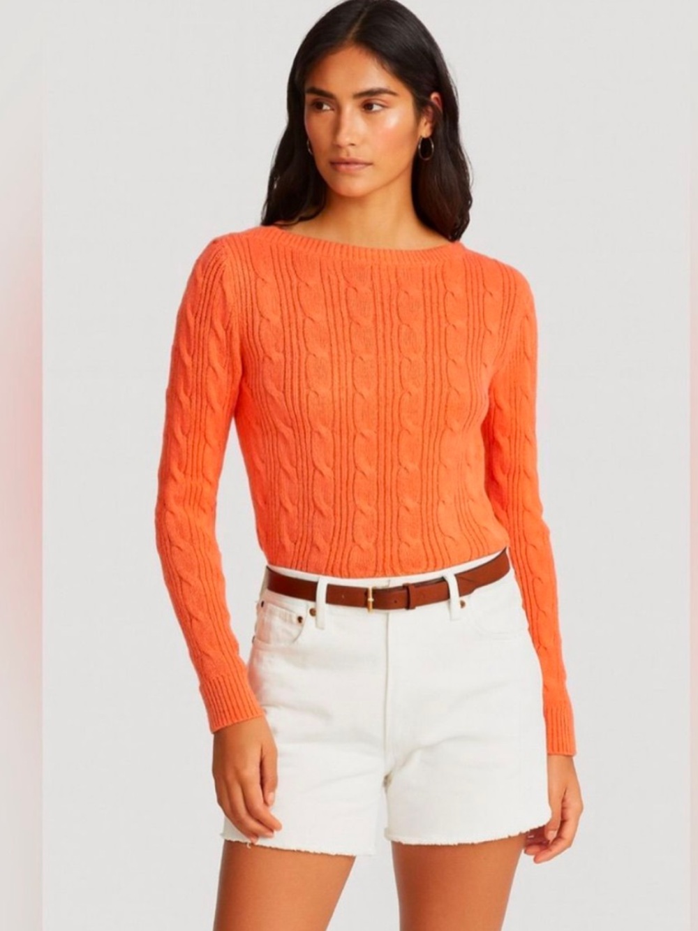 Ralph Lauren Coral Cable Knit Crewneck Sweater